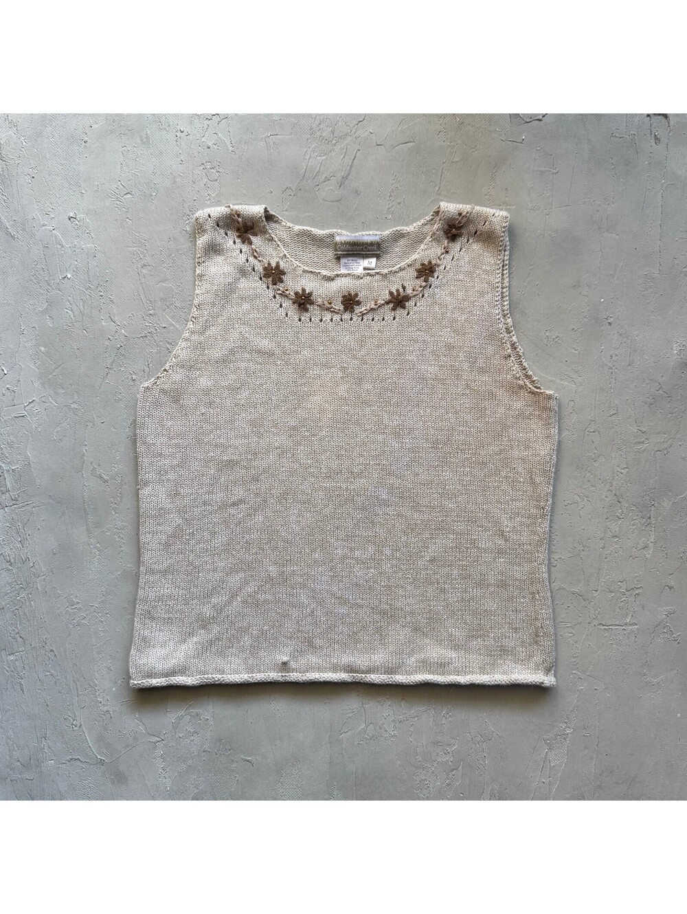 Vintage 90s Knit Floral Embroidered Indie Festival Boho Vest Blouse Top